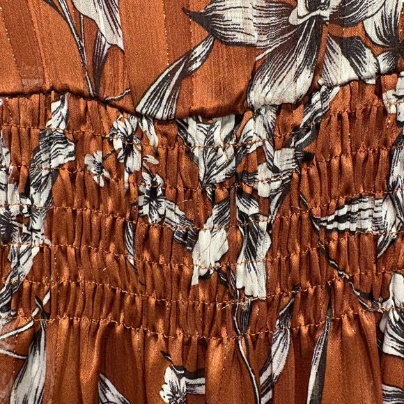 Just Taylor Brown Floral Bronze Metallic Thread Dress NWOT Size 6 - Picture 12 of 13